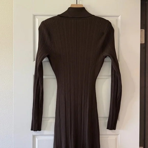 self-portrait Viscose Rib Knit Midi Dress in Brown Long Sleeve Medium M self-portrait Viscose Rib Knit Midi Dress in Brown Long Sleeve Medium M